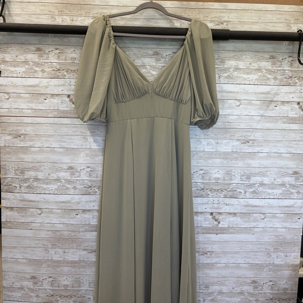 DB Studio Celebrate Womens 8 Maxi Dress Sage Green Leg Slit Sweetheart Neckline